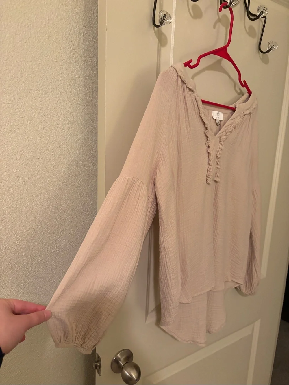 P Cill Crinkled Ruffle Peasant Blouse - Cream - NWOT - boho, Lagenlook, hippie - Picture 5 of 5